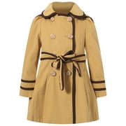 Girls Yellow Brown Trim Flared Coat 10