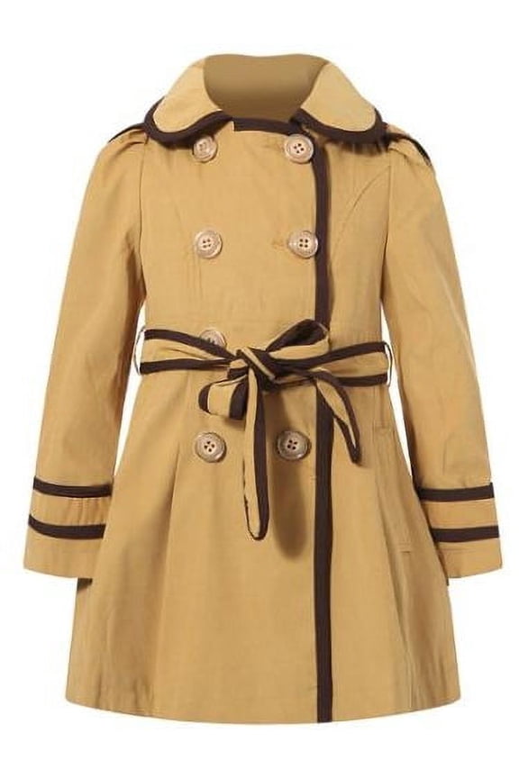 Girls Yellow Brown Trim Flared Coat 8