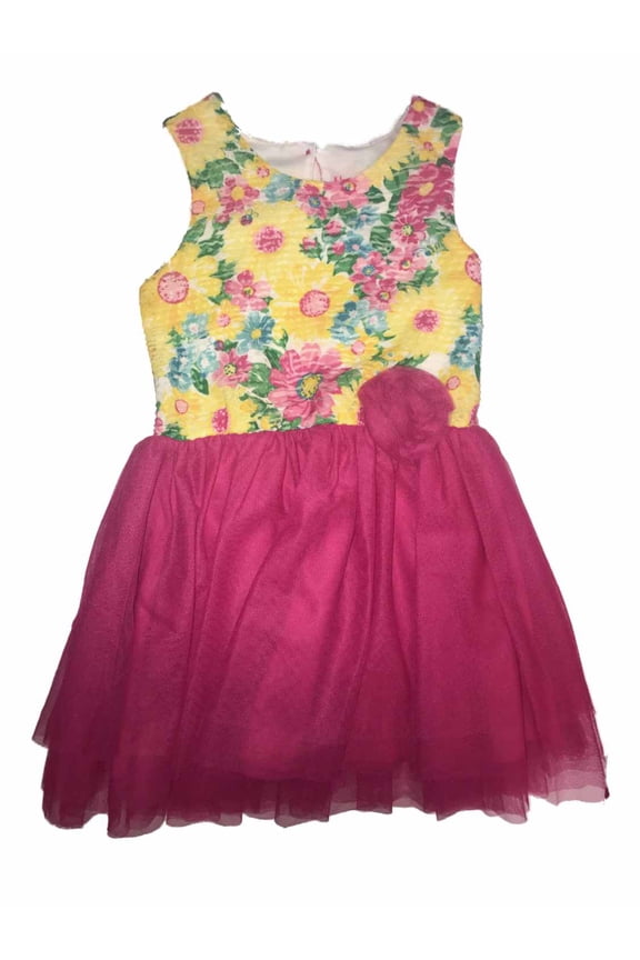 Girls Yellow Flower Burn Out Pink Tulle Skirt Sleeveless Summer Sun Dress 5