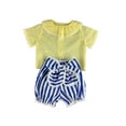 thumbnail image 1 of Girls-Yellow Round Ruffled Collar Blouse and Blue-White Stripe Bubble Shorts, 1 of 3