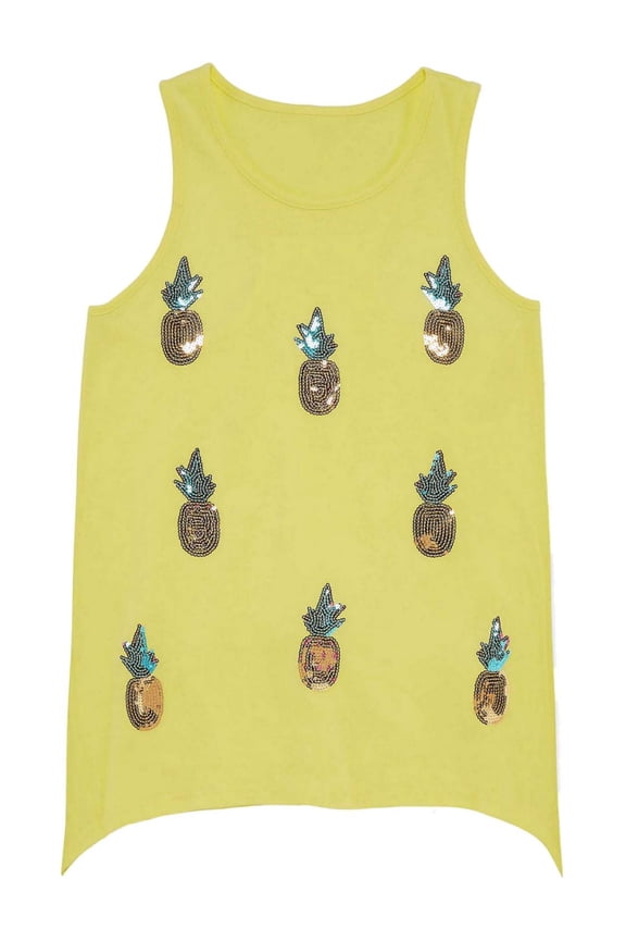 Girls Yellow Sequin Pineapple Tank Top Fruit Themed Shirt Small