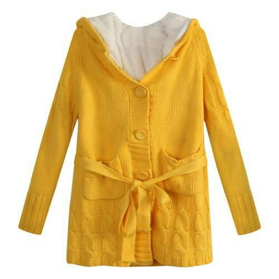 Girls Yellow Short Floss Lining Cardigan Sweater 8
