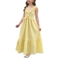 thumbnail image 1 of Girls Yellow Tiered Ruffle Maxi Dress Sleeveless A-Line Long Flowy Princess Style Summer Party Wedding Guest Outfit Size 7-14,Size 11-12T, 1 of 9