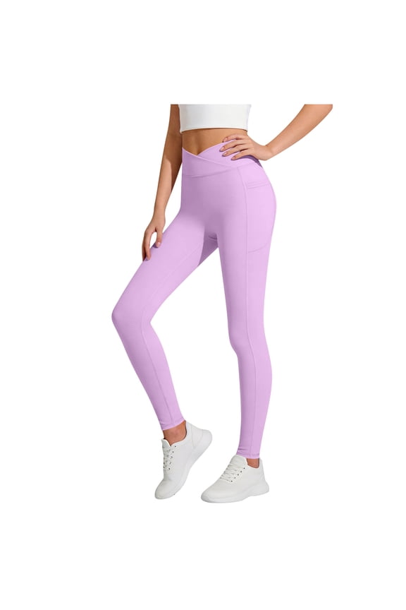 Girls' Yoga Leggings Crossover High Waisted Gym Wear Pockets Soft Workout Active Pants for Girls 5-16 Years (15-16 Years, Purple)