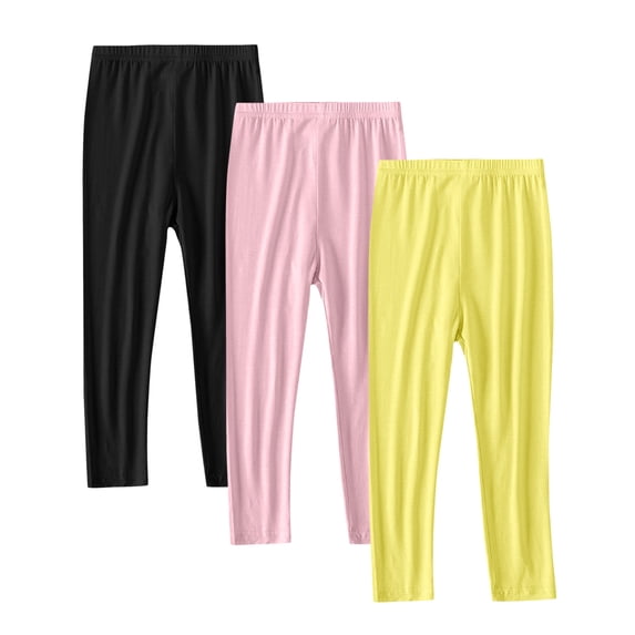 Girls Yoga Pants Slim Leg 3PC Girls Soft Stretchy Leggings Pants, Solid Color Full Length Basic Cotton Legging Footless Tight Pants Girls Solid Color Pants Yellow 6Y