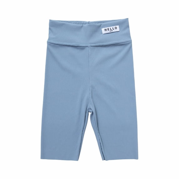 Girls Yoga Shorts High Waisted Athletic Shorts Nylon Skinny Ribbed Workout Running Gym Biker Short Pants, Blue, 5 Years