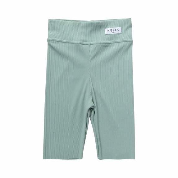 Girls Yoga Shorts High Waisted Athletic Shorts Nylon Skinny Ribbed Workout Running Gym Biker Short Pants, Green, 3 Years