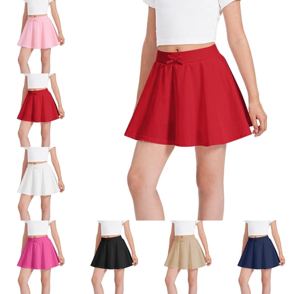 Girls Yoga Tennis Skirt with Bow Flared Quick Dry Golf Outfit Cheer Tennis Skirts
