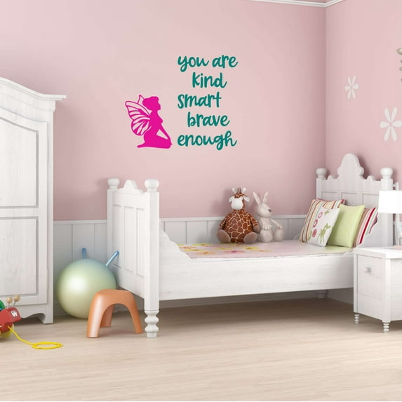 Girls You are Kind Smart Brave enough Cute Quotes & Sayings Wall Decal Decoration Brave Motivational Wall Decal for Room Decor Lasts Years and Easily Removable - Size: 10 In(W) x 8 In(H)