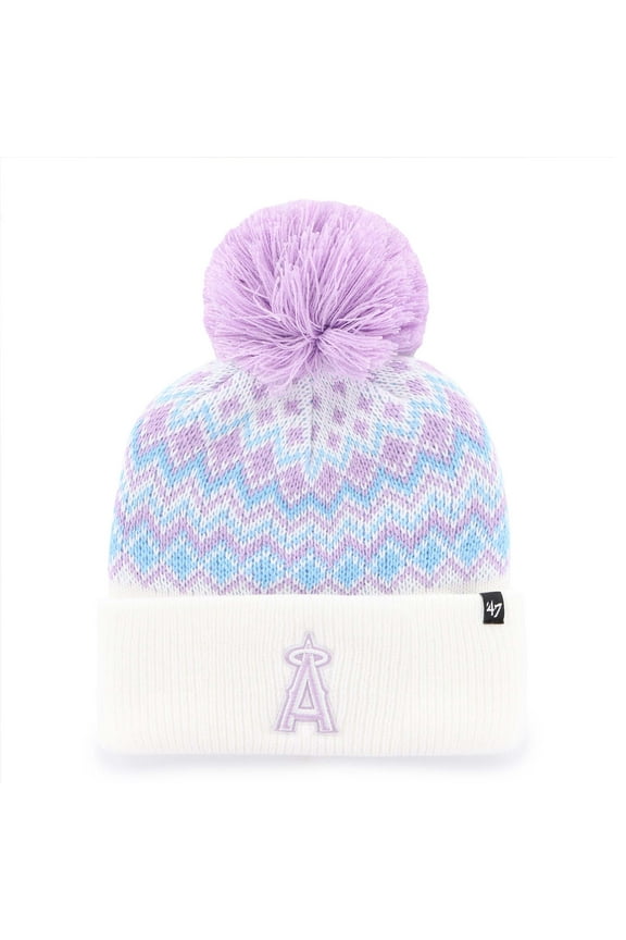 Girls Youth '47 White Los Angeles Angels Elsa Cuffed Knit Hat with Pom