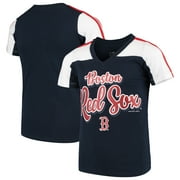 Girls Youth 5th & Ocean by New Era Navy Boston Red Sox Striped V-Neck T-Shirt