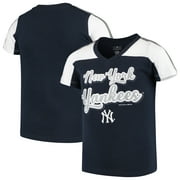 Girls Youth 5th & Ocean by New Era Navy New York Yankees Striped V-Neck T-Shirt
