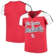 Girls Youth 5th & Ocean by New Era Red St. Louis Cardinals Striped V-Neck T-Shirt