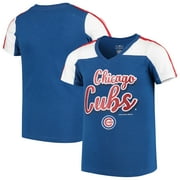 Girls Youth 5th & Ocean by New Era Royal Chicago Cubs Striped V-Neck T-Shirt