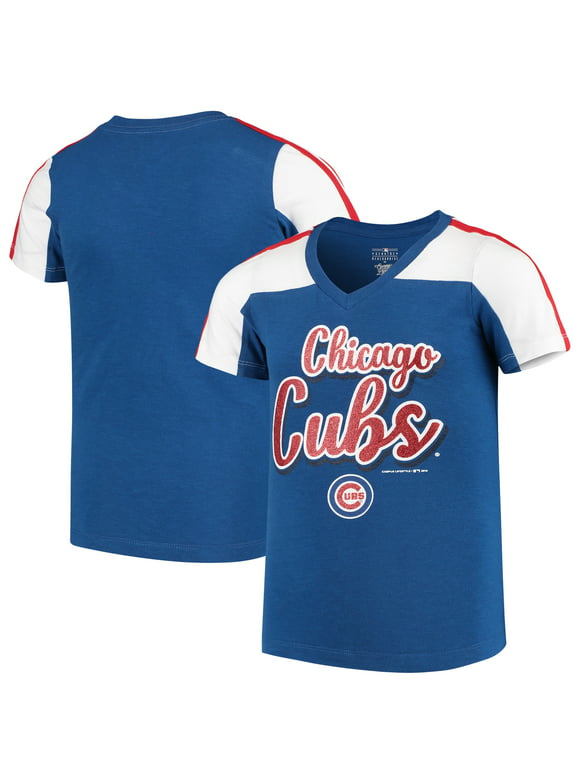 Girls Youth 5th & Ocean by New Era Royal Chicago Cubs Striped V-Neck T-Shirt
