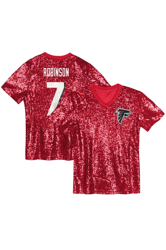 Girls Youth Bijan Robinson Red Atlanta Falcons Sequin V-Neck Fashion Jersey