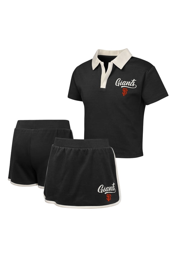 Girls Youth Black San Francisco Giants Base Trainer Johnny Polo and Skort Set