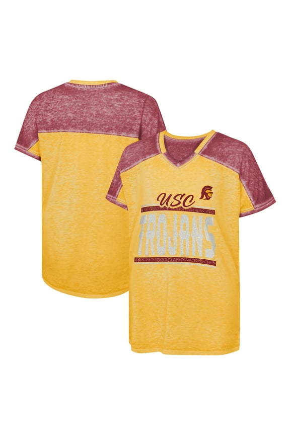 Girls Youth Cardinal USC Trojans Up for Anything Colorblock Dolman V-Neck T-Shirt