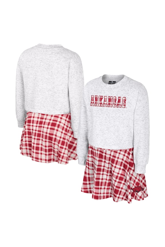 Girls Youth Colosseum Gray Arkansas Razorbacks Marceline Plaid Skirt and Top Set