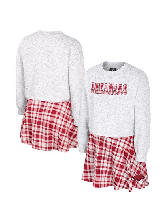 Girls Youth Colosseum Gray Arkansas Razorbacks Marceline Plaid Skirt and Top Set