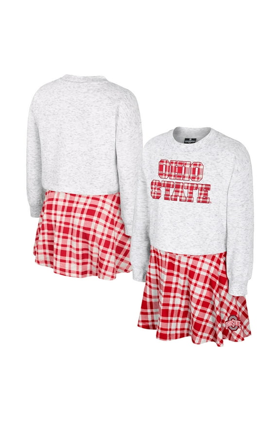 Girls Youth Colosseum Gray Ohio State Buckeyes Marceline Plaid Skirt and Top Set