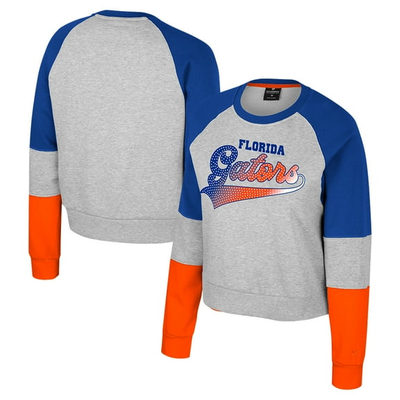 Girls Youth Colosseum Heather Gray Florida Gators Katinka Rhinestone Pullover Sweatshirt