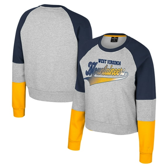 Girls Youth Colosseum Heather Gray West Virginia Mountaineers Katinka Rhinestone Pullover Sweatshirt