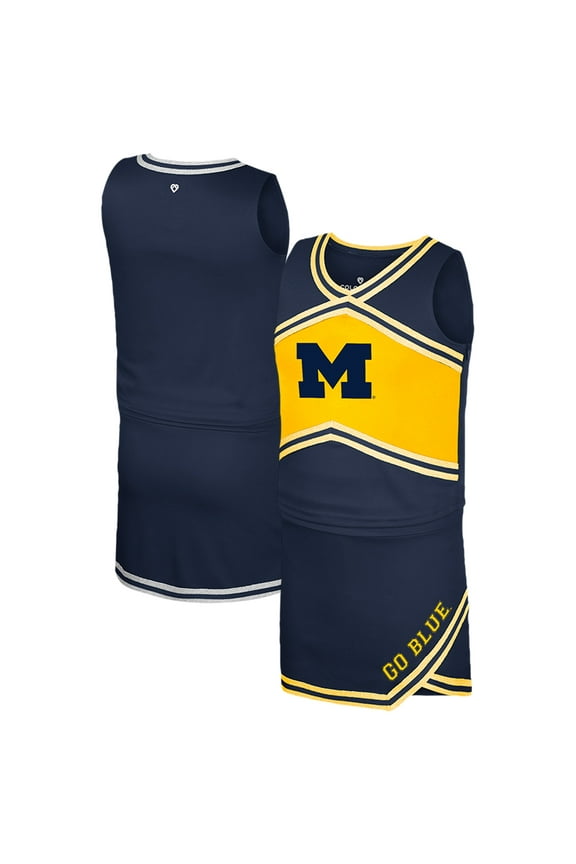 Girls Youth Colosseum Navy Michigan Wolverines Cheerleader Top & Skirt Set