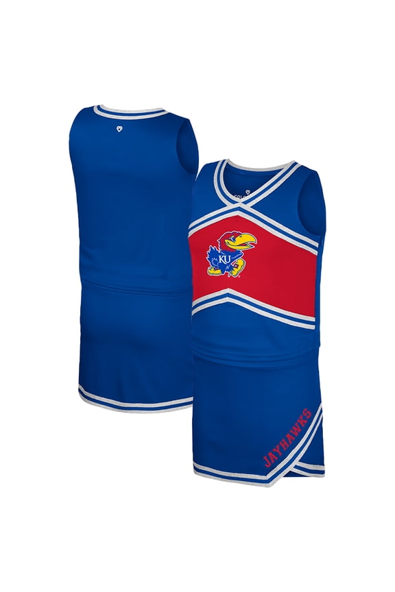 Girls Youth Colosseum Royal Kansas Jayhawks Cheerleader Top & Skirt Set