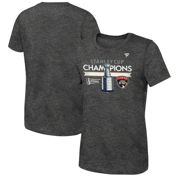 Girls Youth Fanatics Heather Charcoal Florida Panthers 2024 Stanley Cup Champions Locker Room T-Shirt