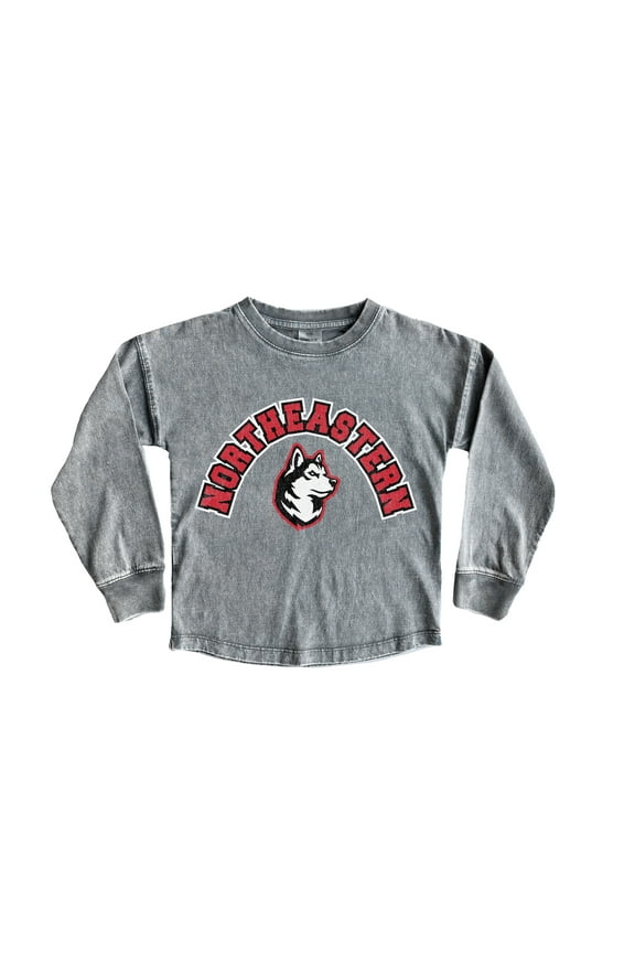 Girls Youth Gameday Couture Gray Northeastern Huskies Faded Wash Pullover Top