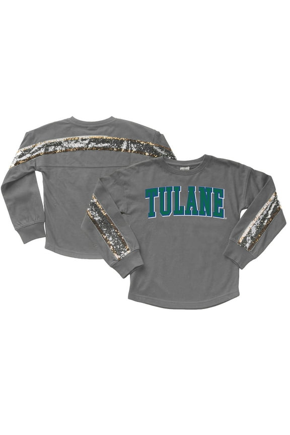 Girls Youth Gameday Couture Gray Tulane Green Wave Guess Who's Back Long Sleeve T-Shirt