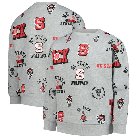 Girls Youth Gameday Couture Heather Gray NC State Wolfpack Always On Repeat Pullover Sweatshirt