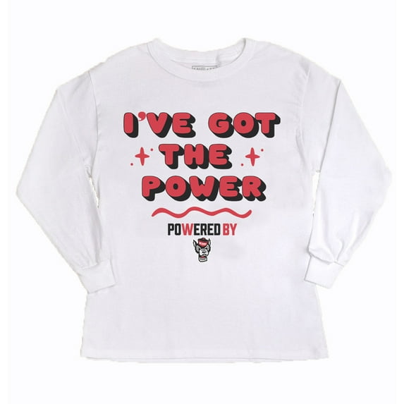 Girls Youth Gameday Couture White NC State Wolfpack PoweredBy Got the Power Long Sleeve T-Shirt