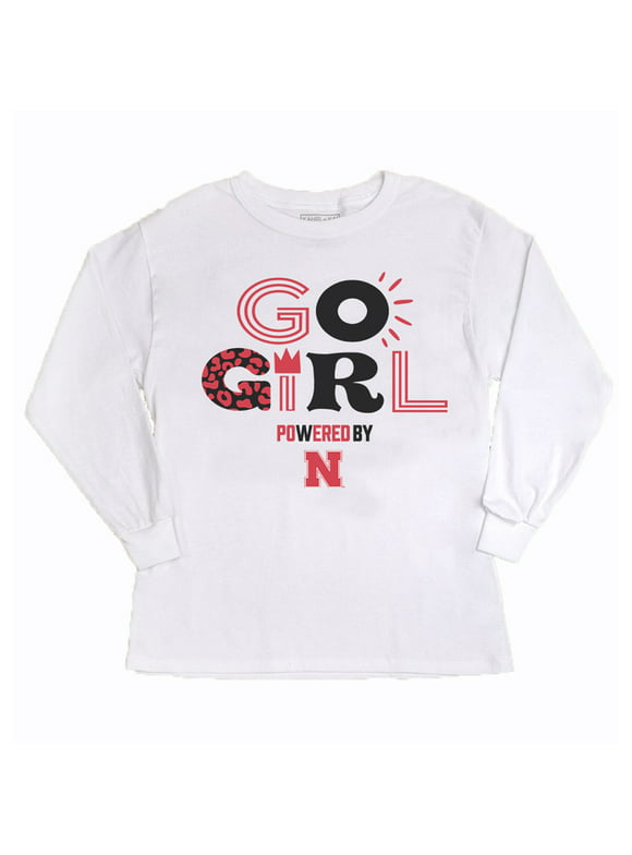 Girls Youth Gameday Couture White Nebraska Huskers PoweredBy Go Girl Long Sleeve T-Shirt