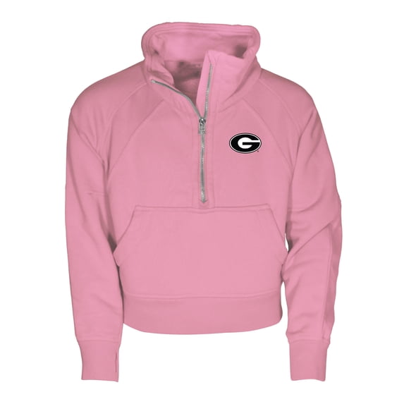 Girls Youth Garb Pink Georgia Bulldogs Cropped Dawn Funnel Neck Half-Zip Sweatshirt