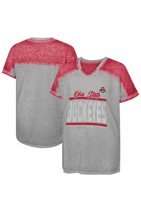 Girls Youth Gray Ohio State Buckeyes Up for Anything Colorblock Dolman V-Neck T-Shirt