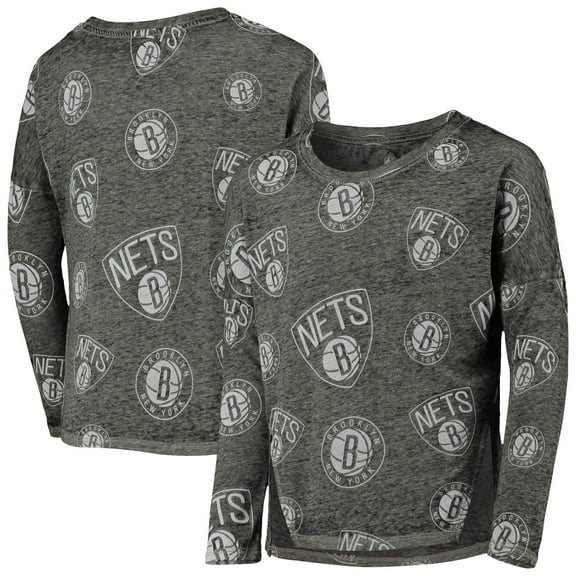 Girls Youth Heathered Black Brooklyn Nets Back in Action Long Sleeve T-Shirt