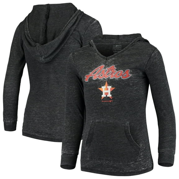 Girls Youth Heathered Charcoal Houston Astros Burnout V-Neck Pullover Hoodie
