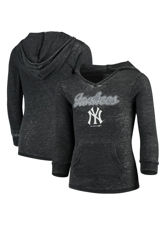 Girls Youth Heathered Charcoal New York Yankees Burnout V-Neck Pullover Hoodie
