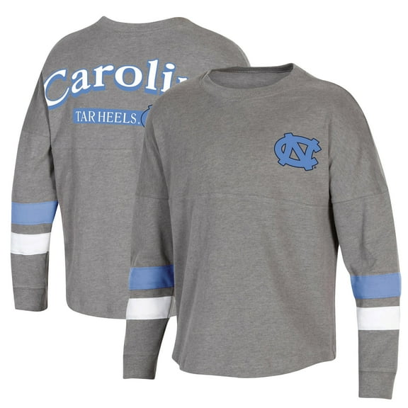 Girls Youth Heathered Charcoal North Carolina Tar Heels Oversized Long Sleeve Fan T-Shirt