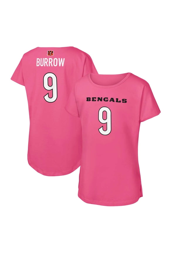 Girls Youth Joe Burrow Pink Cincinnati Bengals Player Name & Number T-Shirt