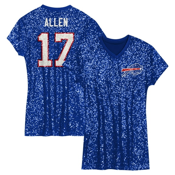 Girls Youth-Josh Allen Royal Buffalo Bills Sequin Player Name & Number V-Neck Dress