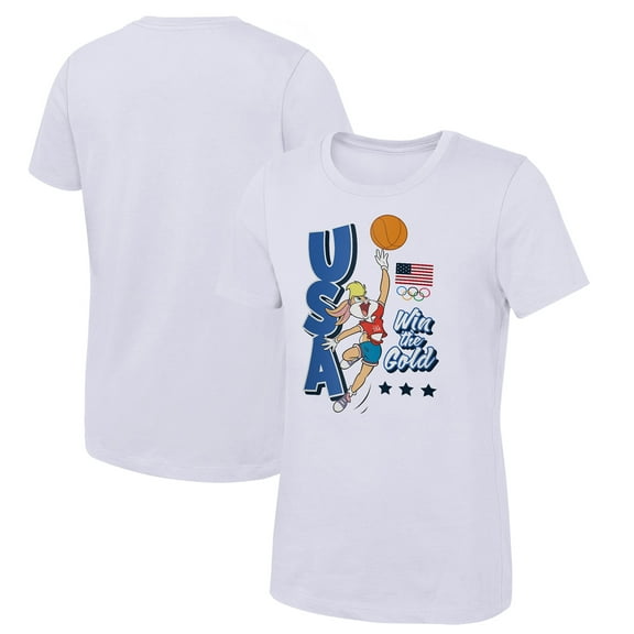 Girls Youth Lola Bunny White Team USA Looney Tunes Basketball T-Shirt