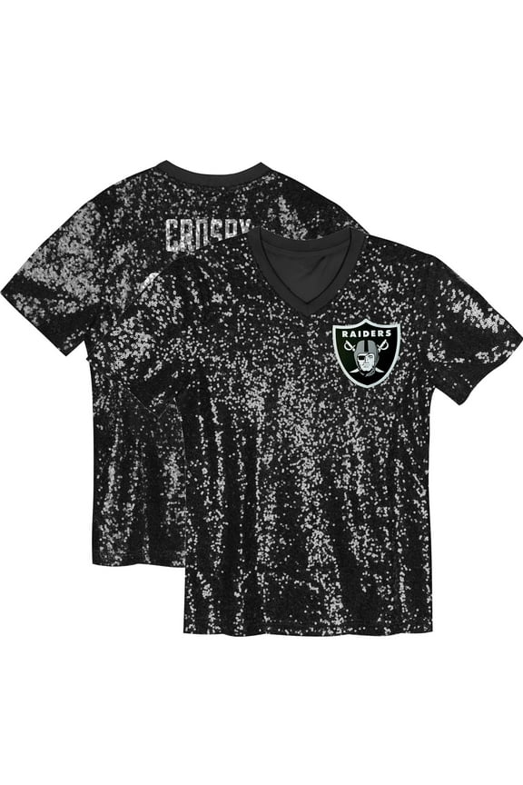 Girls Youth Maxx Crosby Black Las Vegas Raiders Sequin V-Neck Fashion Jersey