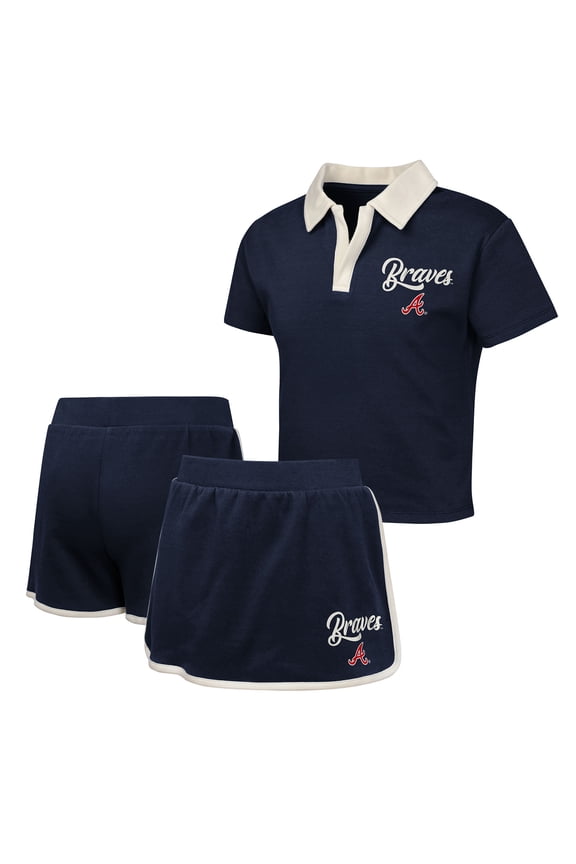Girls Youth Navy Atlanta Braves Base Trainer Johnny Polo and Skort Set