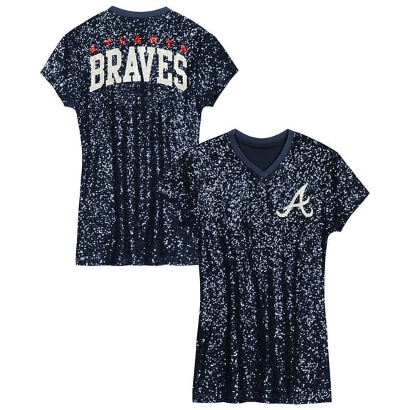 Girls Youth Navy Atlanta Braves Sequin V-Neck Dress