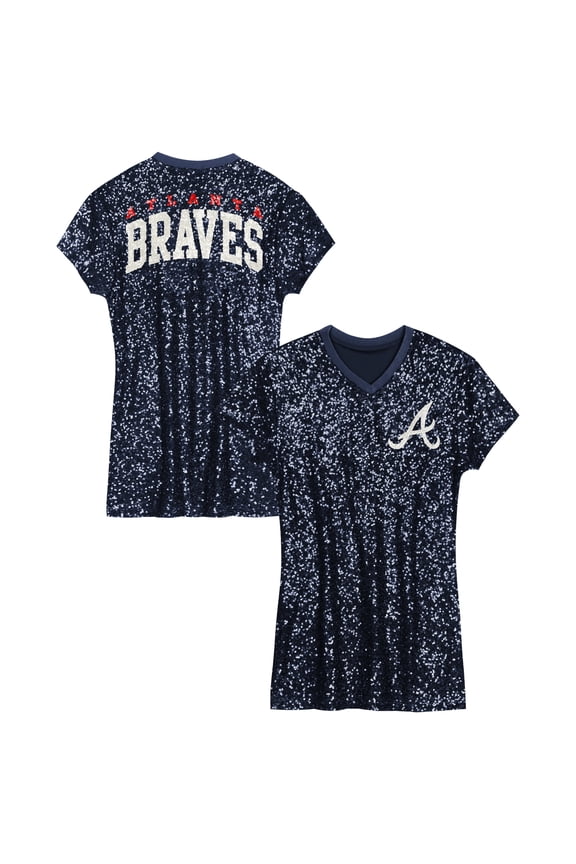 Girls Youth Navy Atlanta Braves Sequin V-Neck Dress