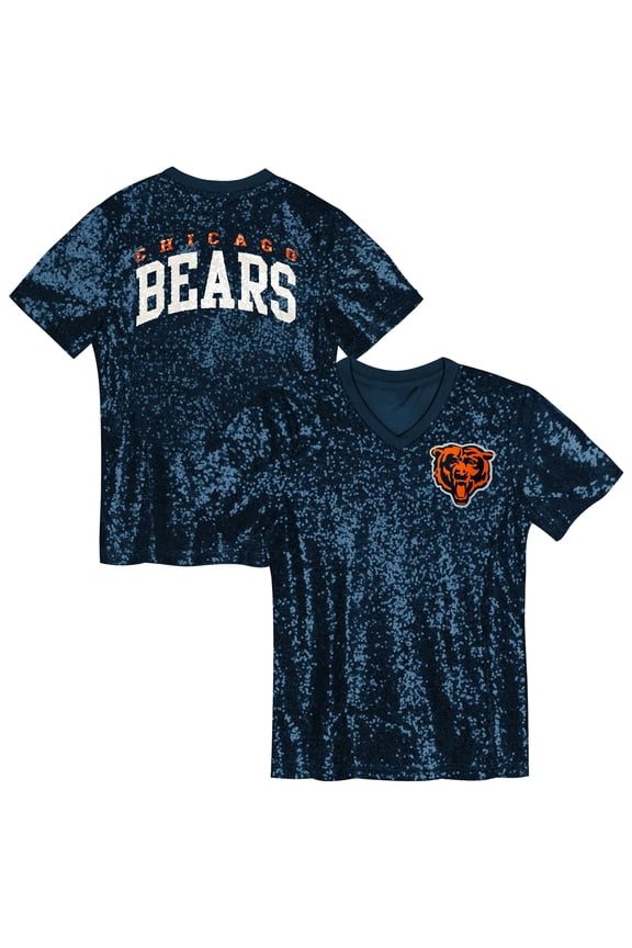 Girls Youth Navy Chicago Bears Wordmark Sequin V-Neck Top