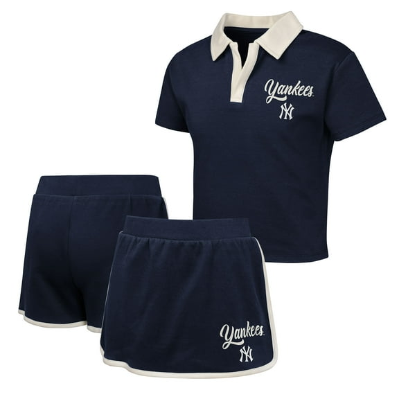 Girls Youth Navy New York Yankees Base Trainer Johnny Polo and Skort Set